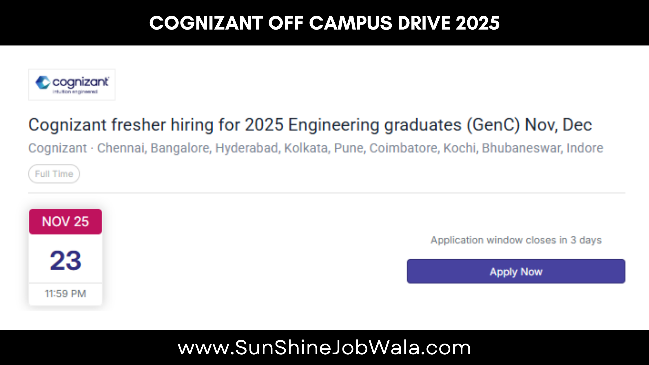 Cognizant Off Campus Drive 2025 | GenC Hiring for 2025 Engineering Graduates | Apply Now