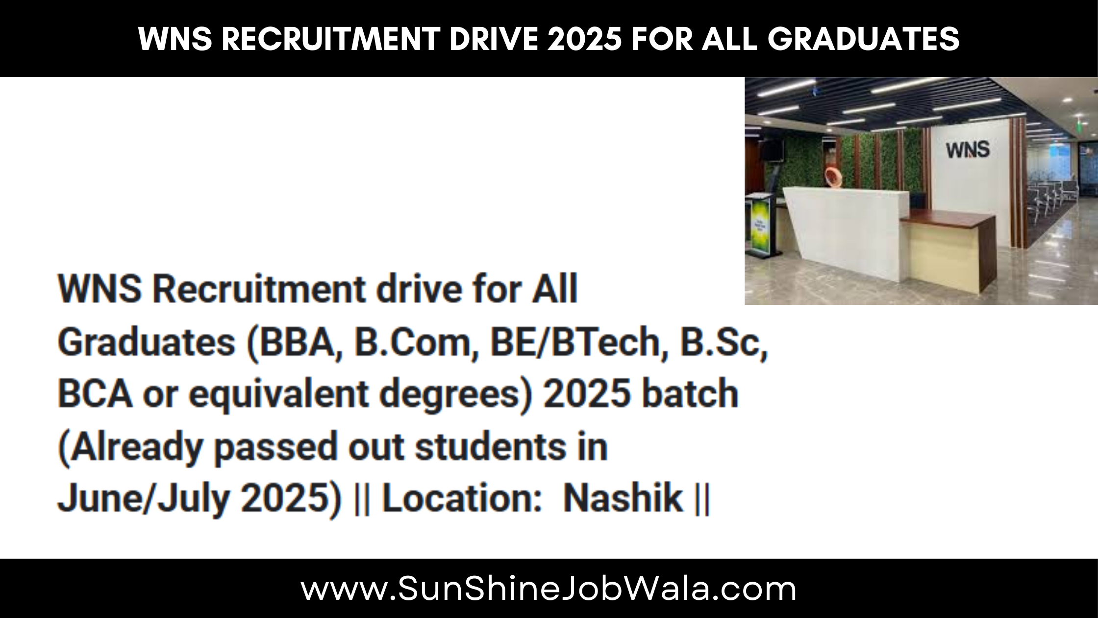 WNS Recruitment Drive 2025 for All Graduates | Nashik Location